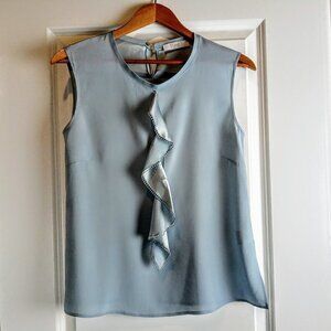 Tonet Blue Italian Silk Cascade Trim Sleeveless Top NWT - 40